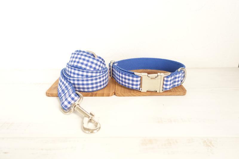 Blue Plaid Dog Collar  &amp; Leash Set - Barker &amp; Bone